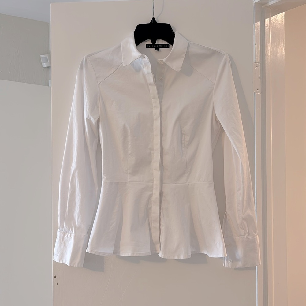 Antonio Melani white peplum Oxford shirt